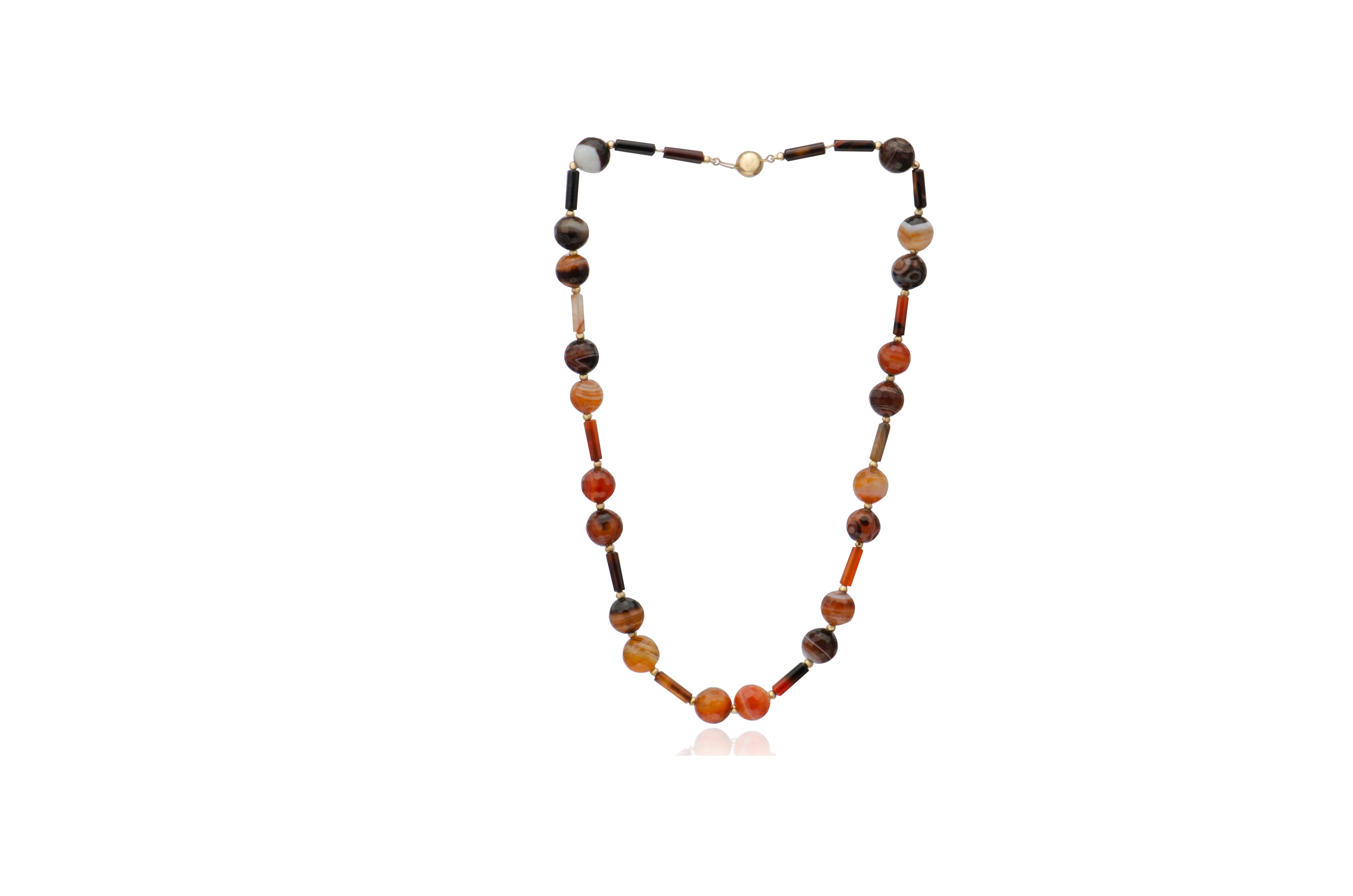 Agate Ball /Bar and Gold Bead Necklace