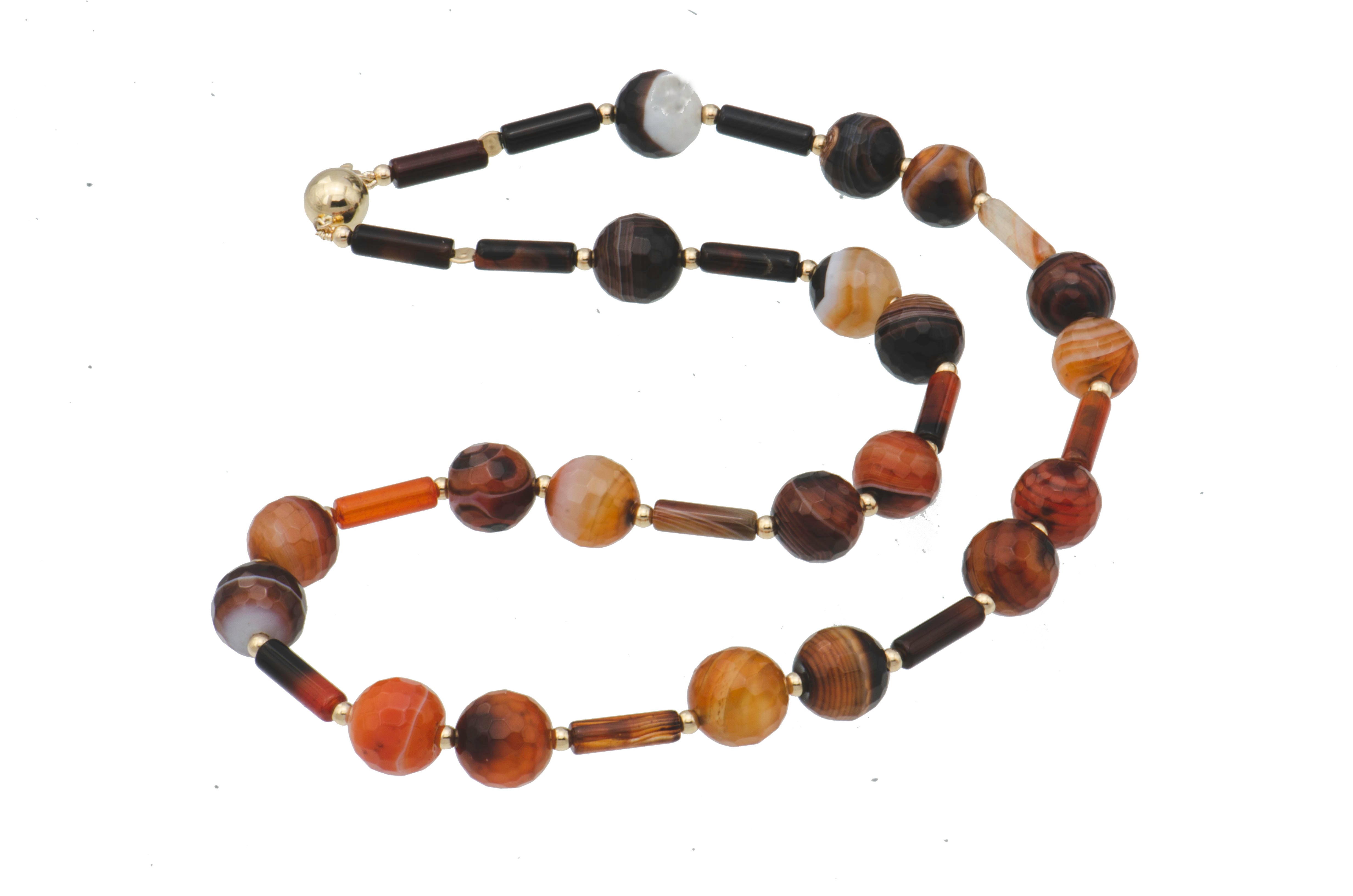 Agate Ball/ Bar and Gold Bead Necklace