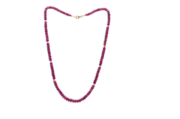 Ruby Faceted Ball & Gold Bead Necklace