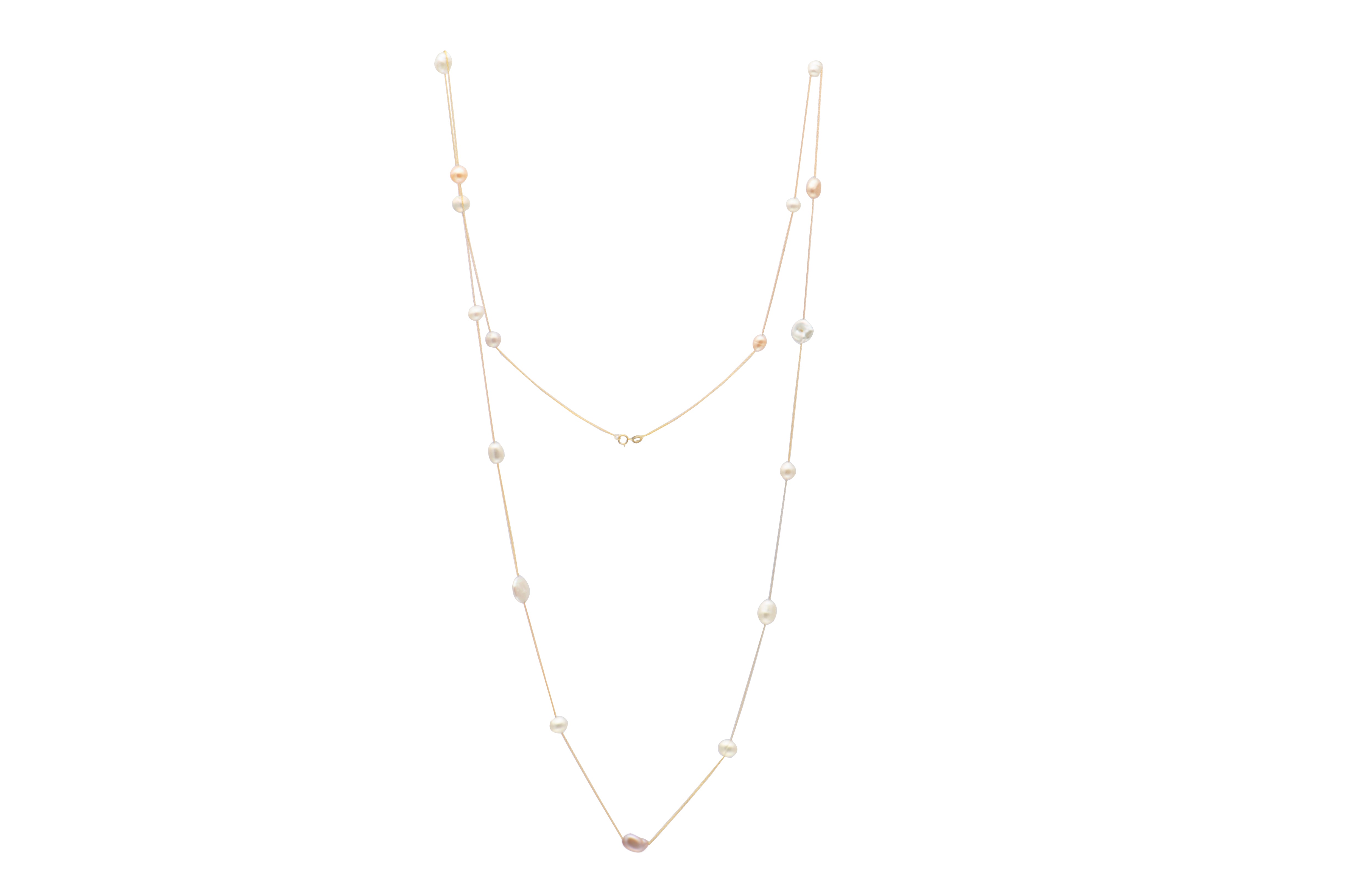 White and Pink Round and Baroque Petite Freshwater Pearl Necklace