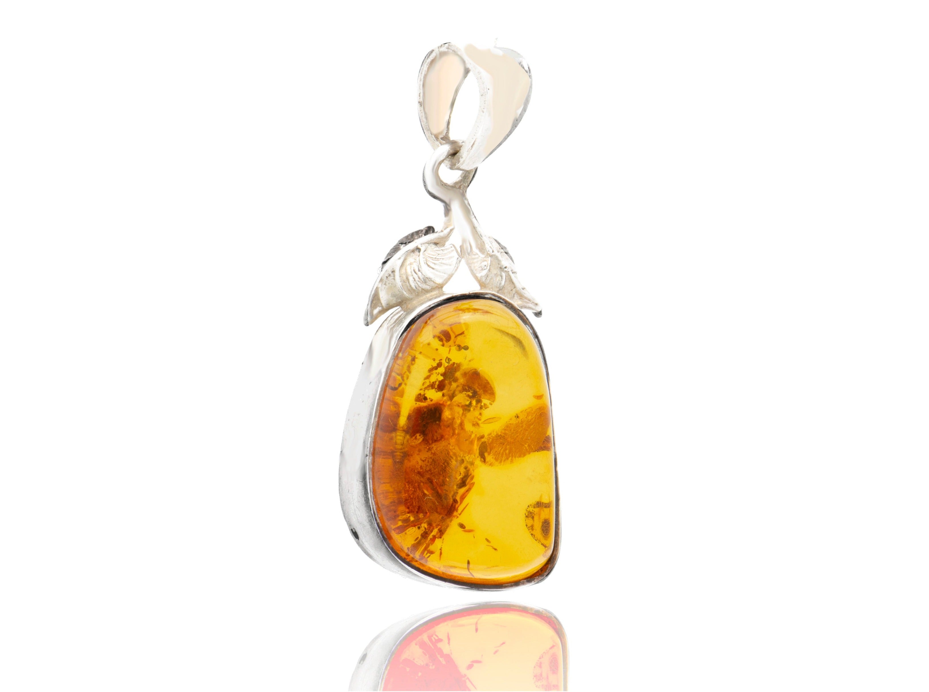 Amber Silver Leaf Pendant