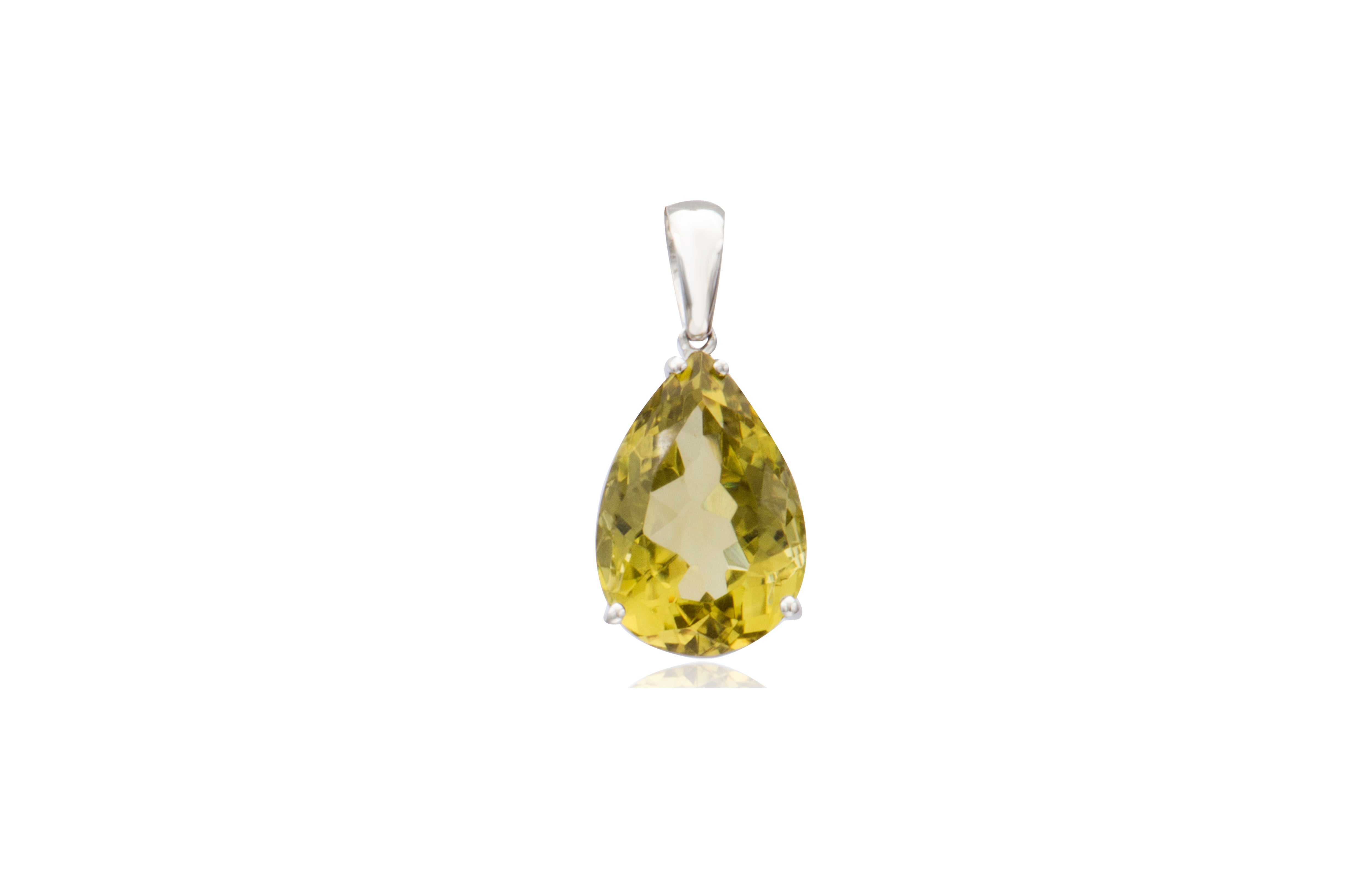 9K White Gold Lemon Quartz Tear Drop Pendant