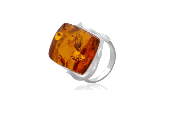 Sterling Silver Amber Rectangle Ring
