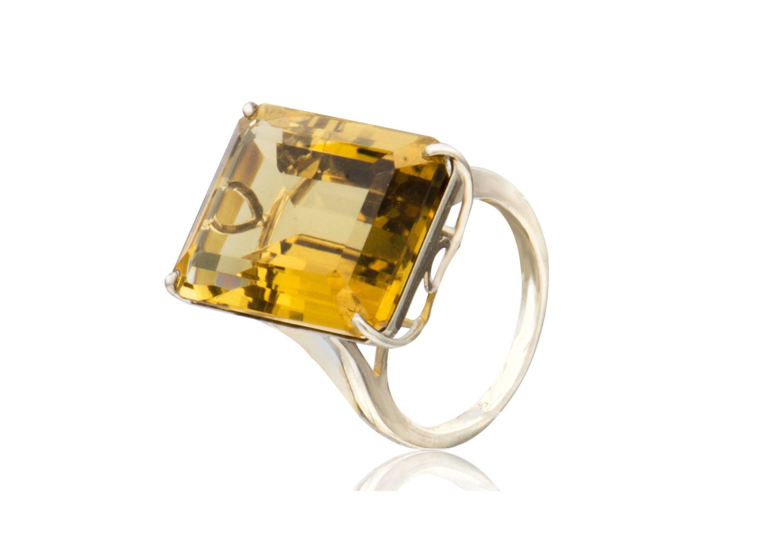 Lemon Quartz Rectangle Ring