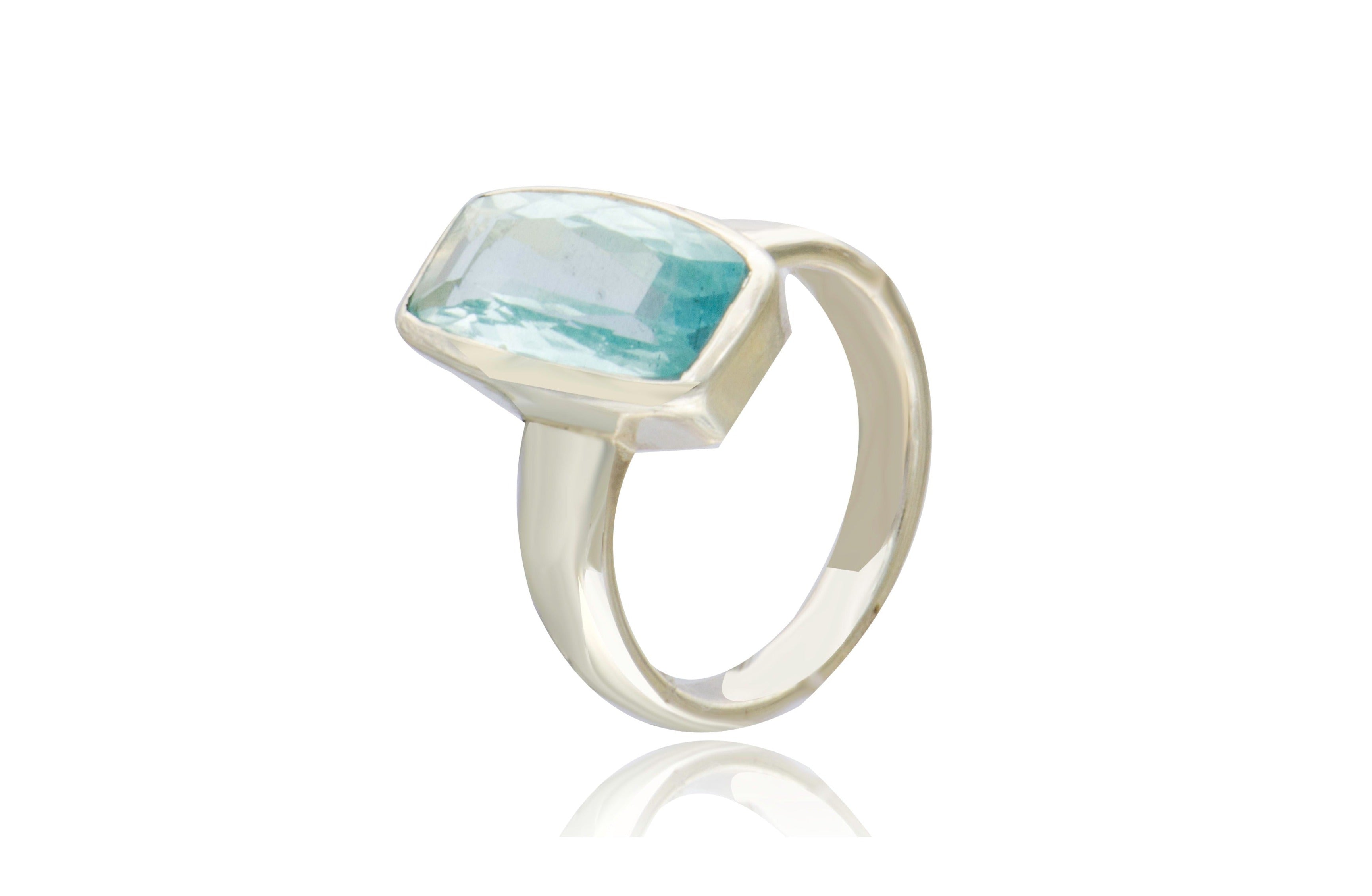 Sterling Silver Aquamarine Oblong Ring