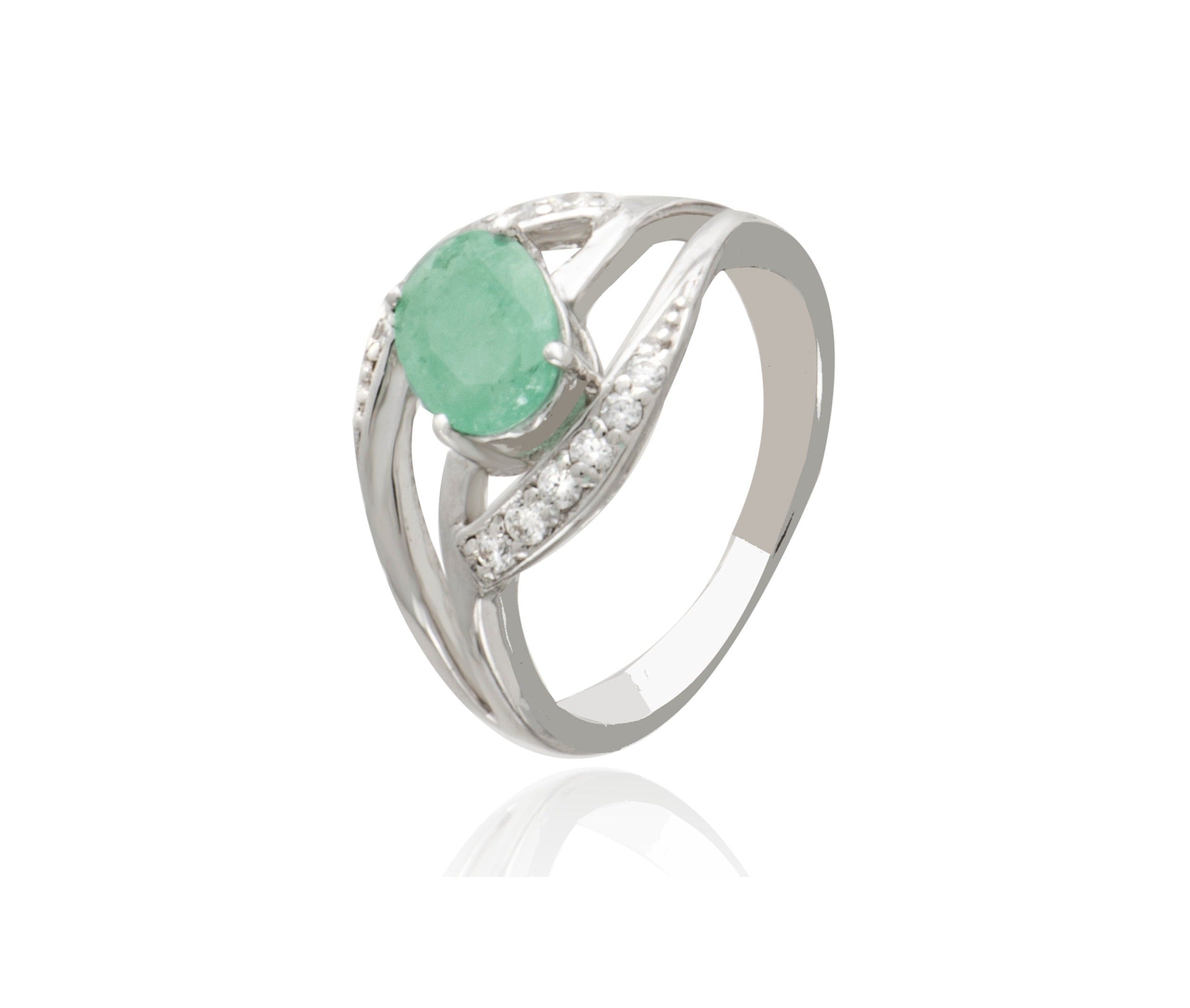 Emerald Oval with Cubic Zirconia Swirl Ring