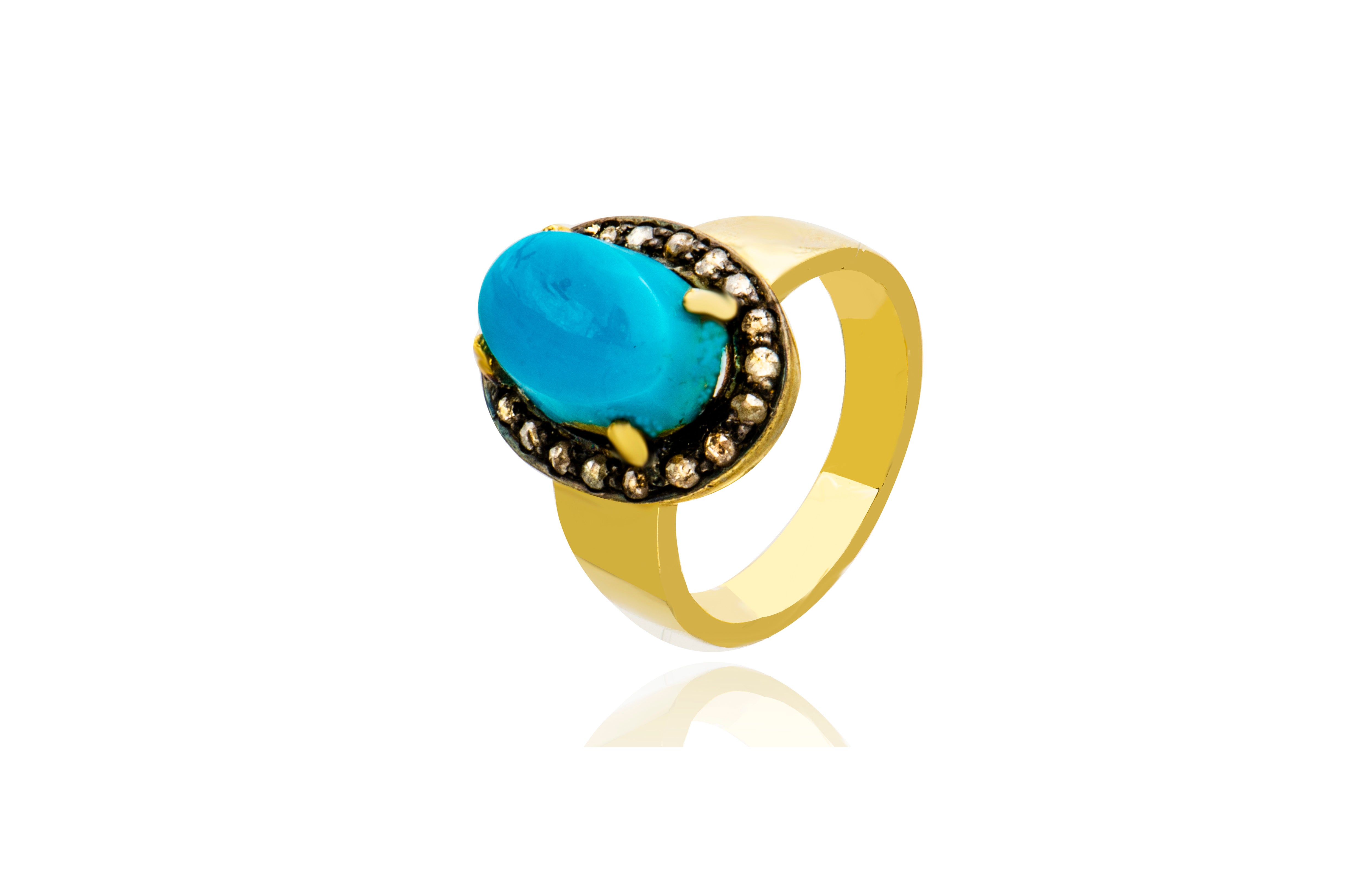Turquoise Oval Black Diamond Ring