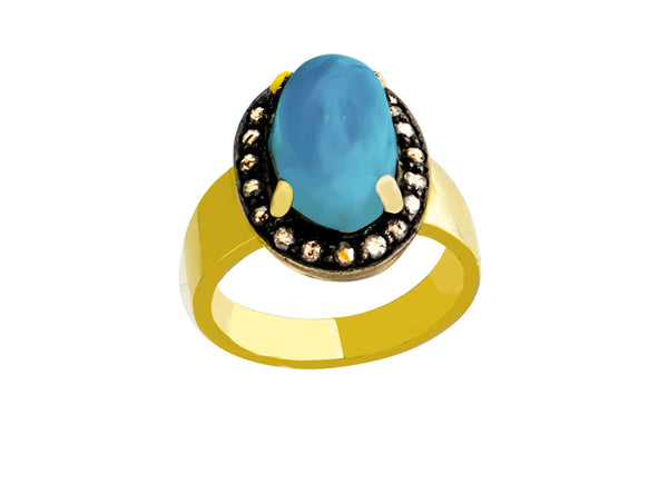 Turquoise Oval Black Diamond Ring