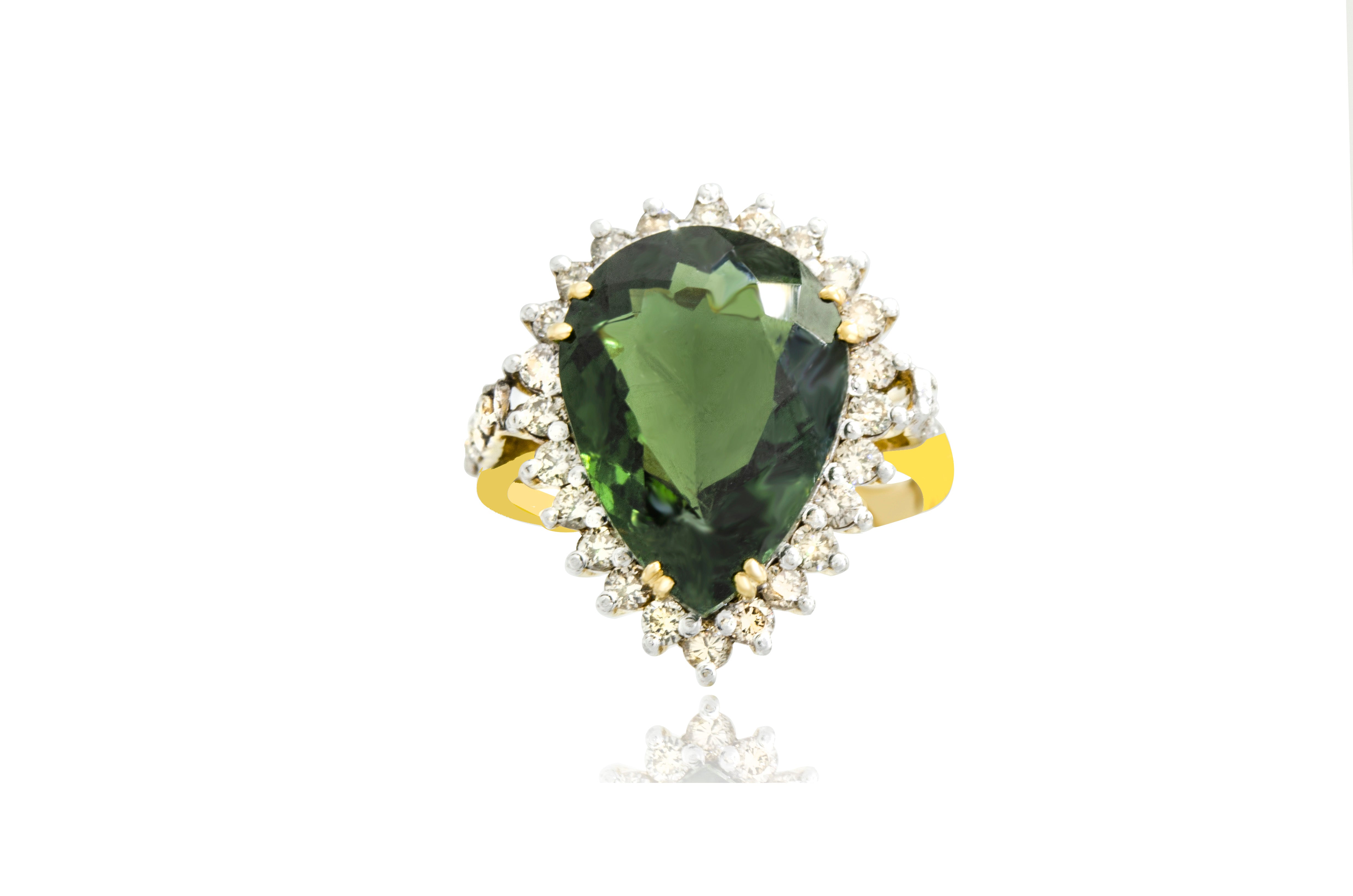 14K Yellow Gold Green Tourmaline with Diamond Ring