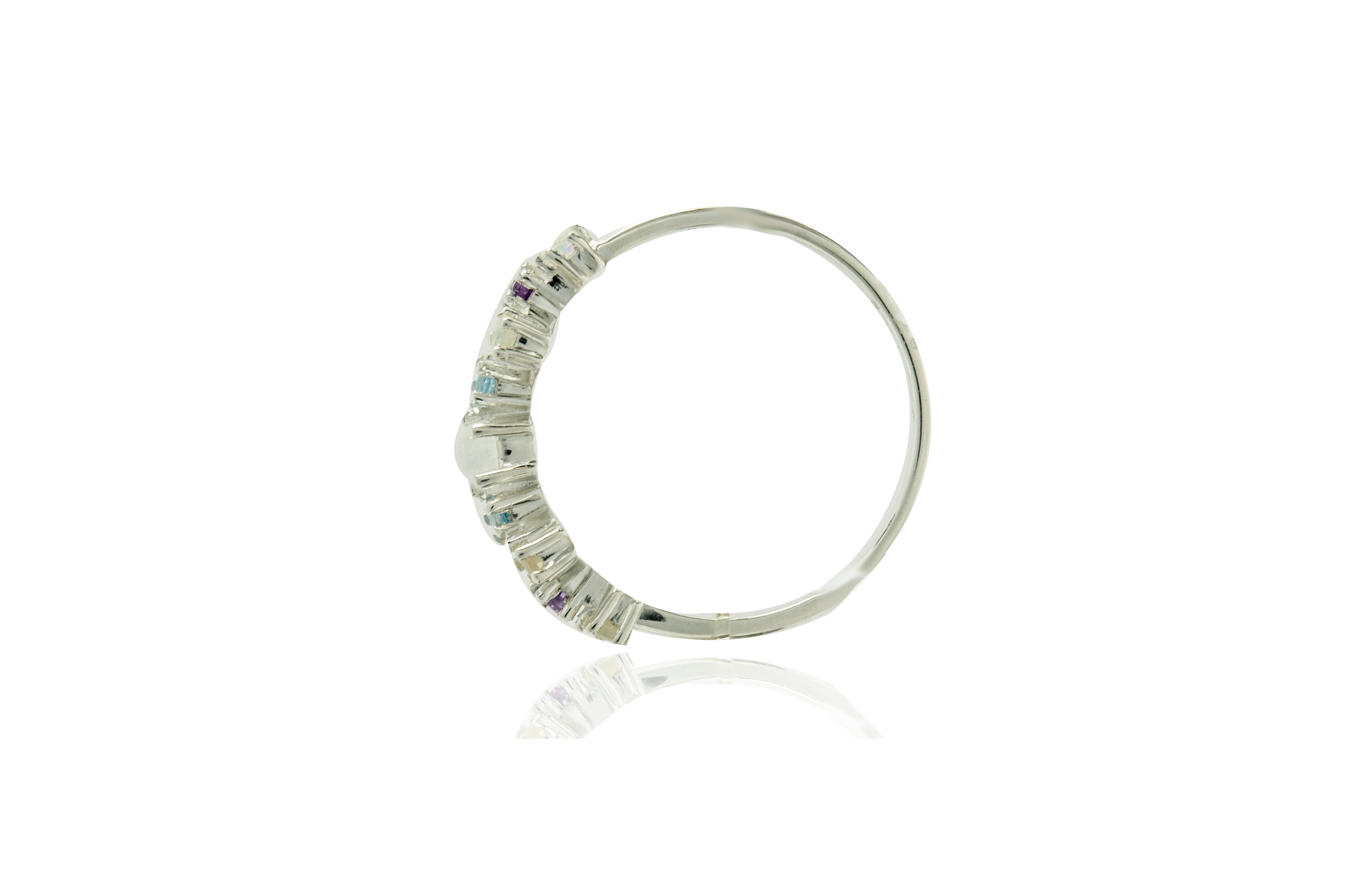 Sterling Silver Moonstone & Amethyst & Blue Topaz & African Opal Ring