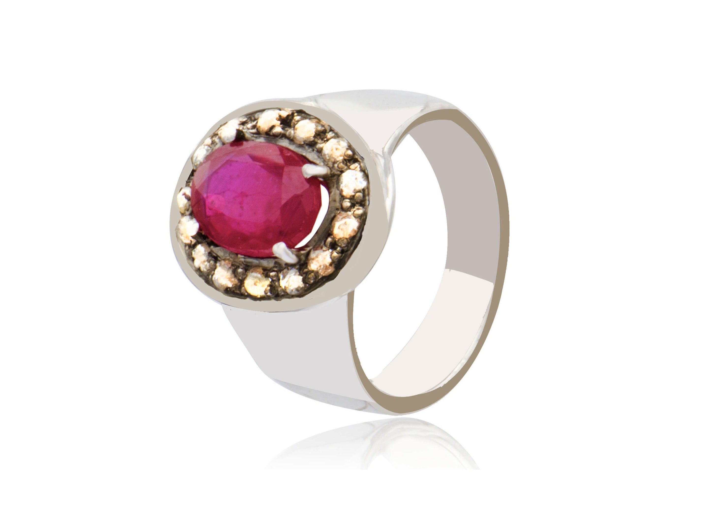 Ruby Black Diamond Oval Ring