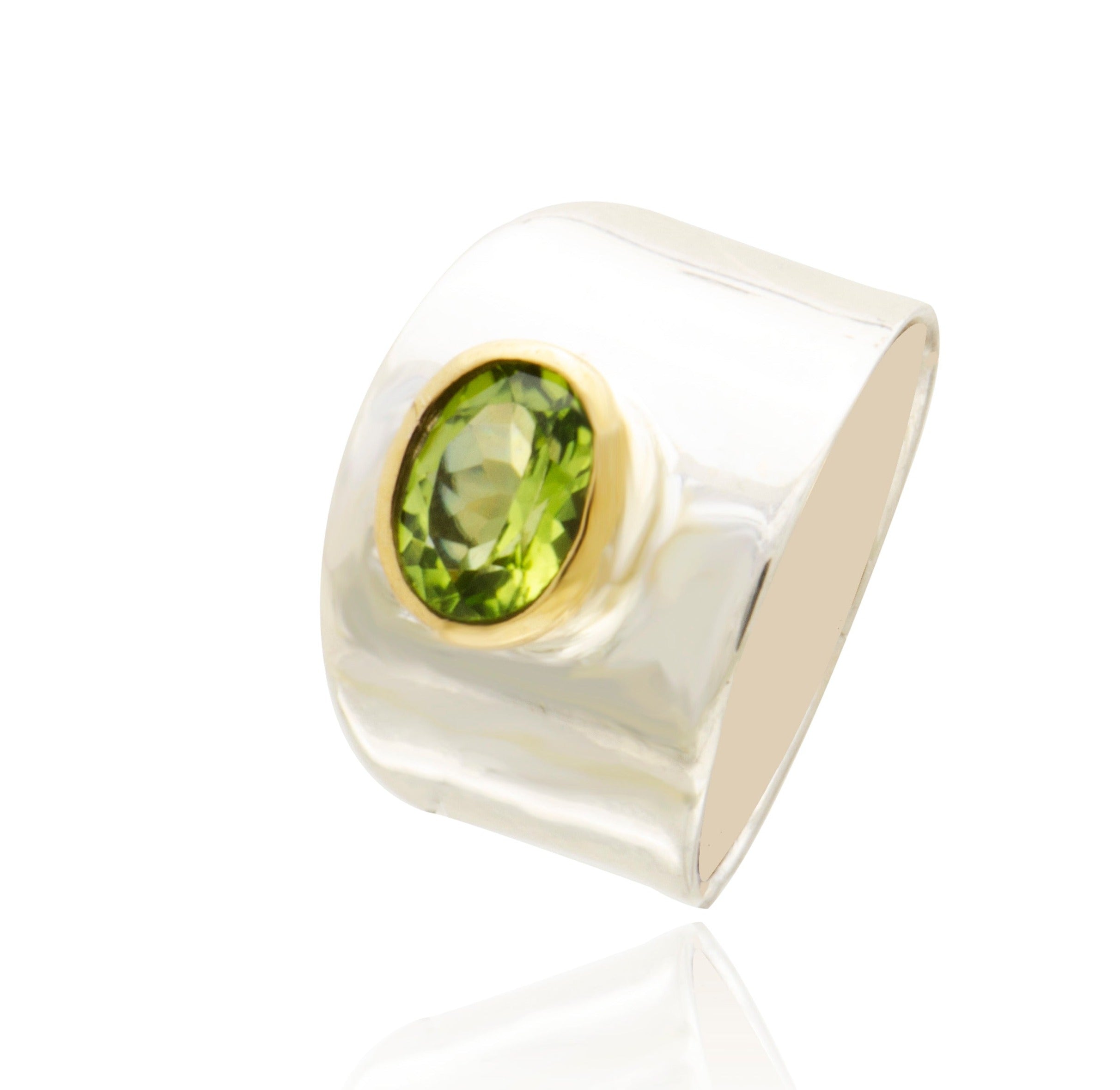 Two Tone Peridot Oval Ring