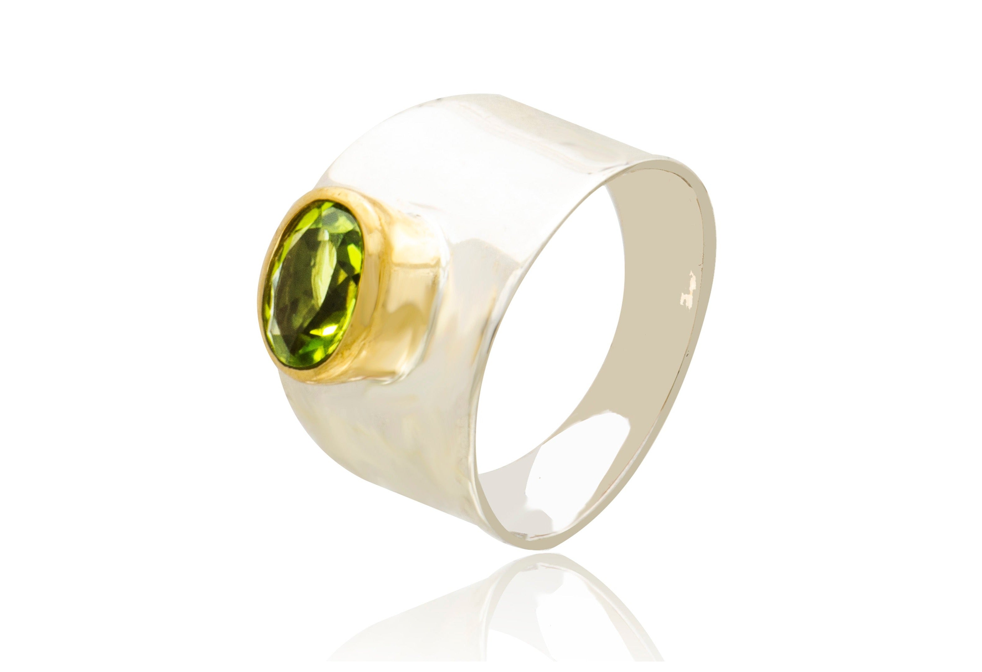 Two Tone Peridot Oval Ring