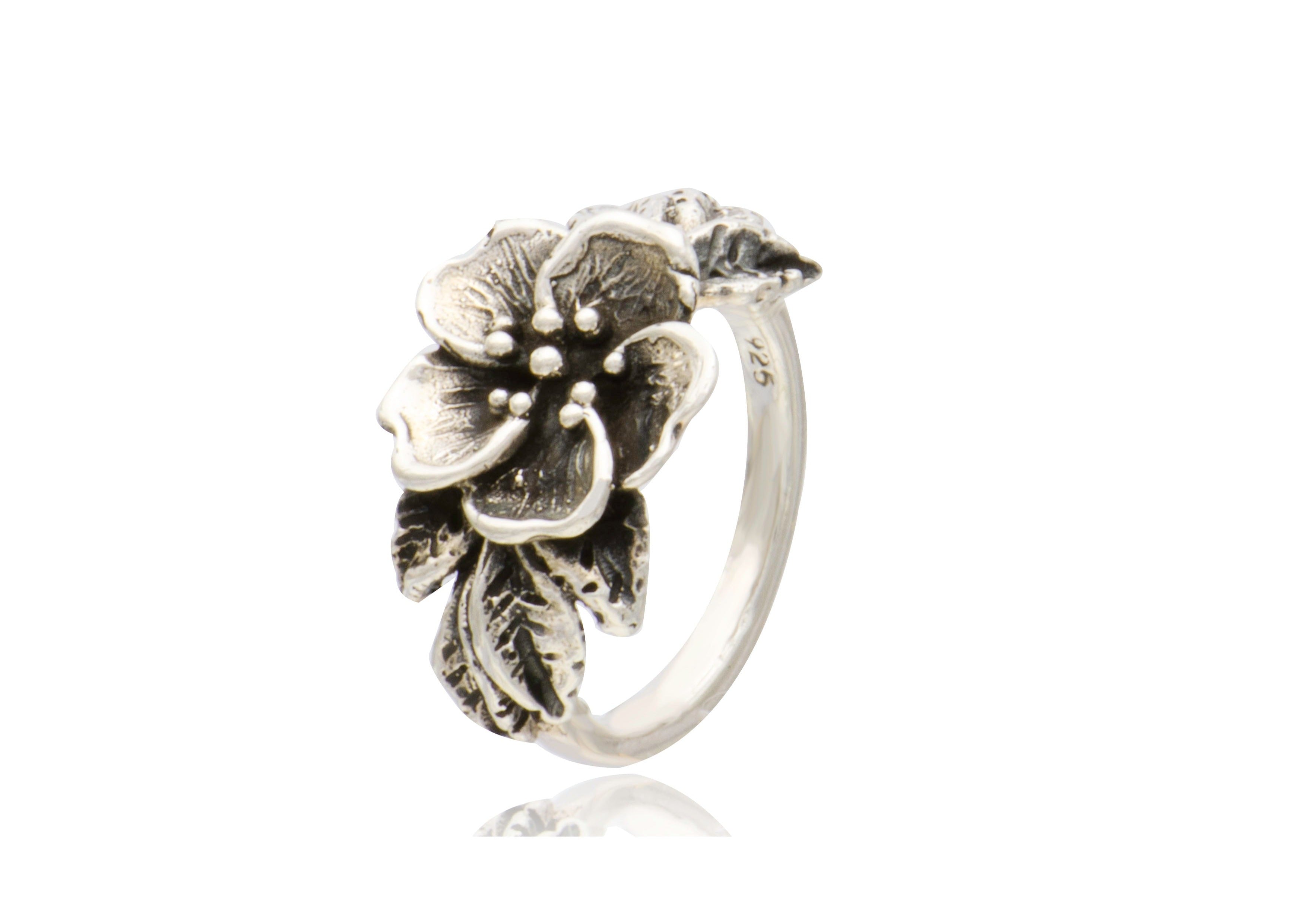 Mexican Silver Flower Oxidized Ring