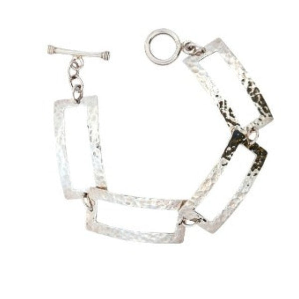 Hammered Open Rectangular Link Bracelet