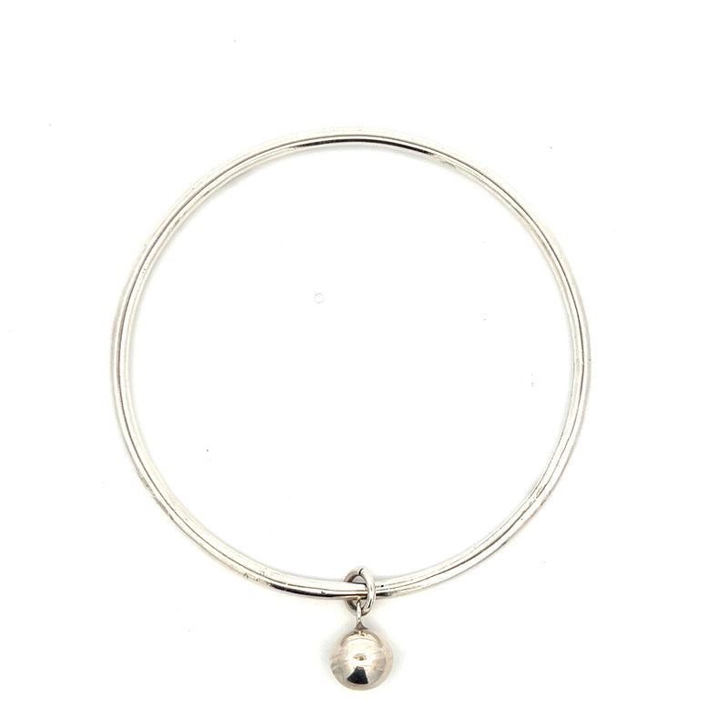 Mexican Silver Tube Ball Charm Bangle