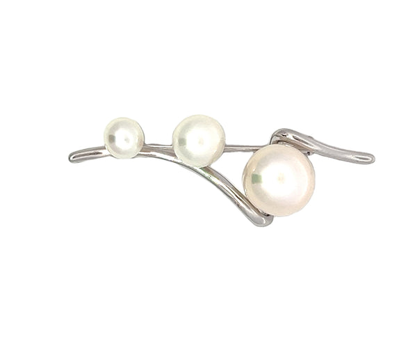 White Fresh Water Three Pearl Brooch