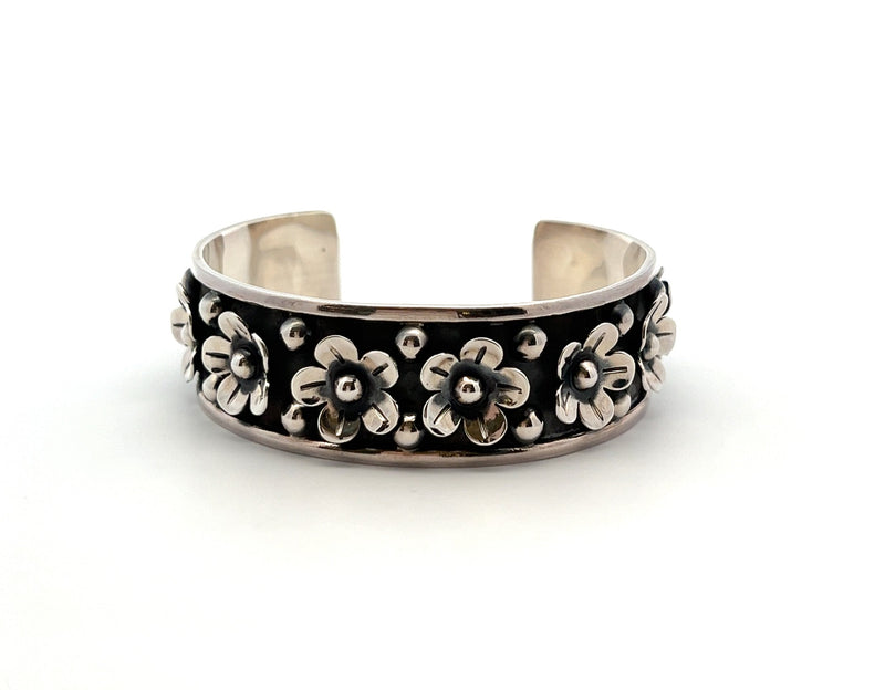 Mexican Silver Oxidised Flower Cuff