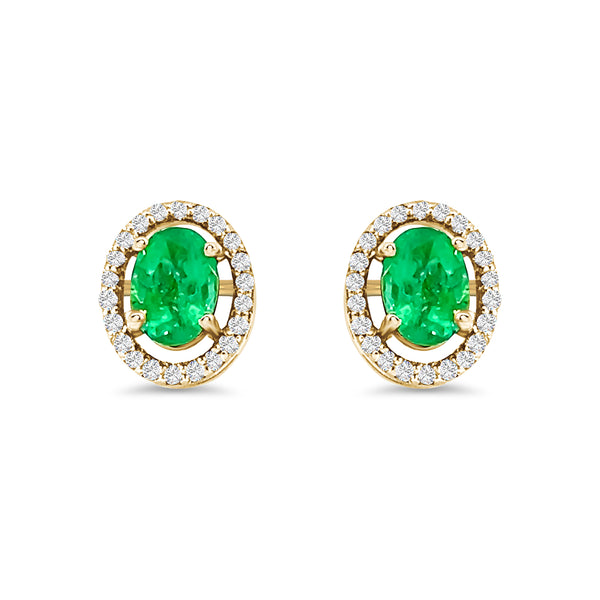 Emerald Diamond Oval Stud Earrings