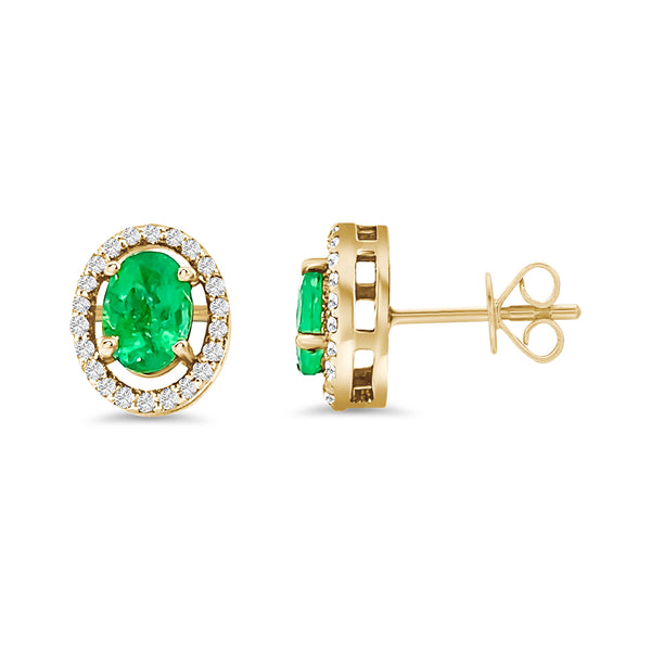 Emerald Diamond Oval Stud Earrings