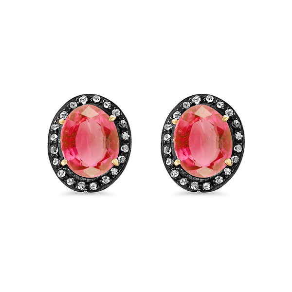 Pink Tourmaline Diamond Oval Stud Earrings