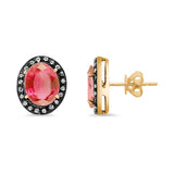 Pink Tourmaline Diamond Oval Stud Earrings