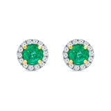 Round Emerald Halo Diamond Earrings