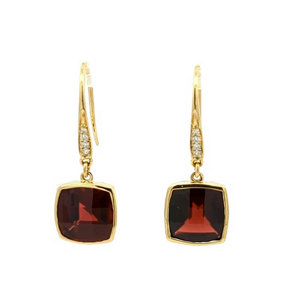 Garnet Square Diamond Drop Earrings