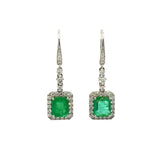 4.45Ct Emerald and Diamond Drop Earrings