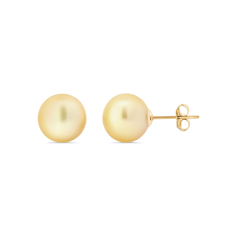 Golden South Sea Pearl Round Stud Earrings