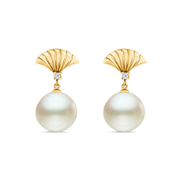 White South Sea Pearl Round Diamond Post Earrings