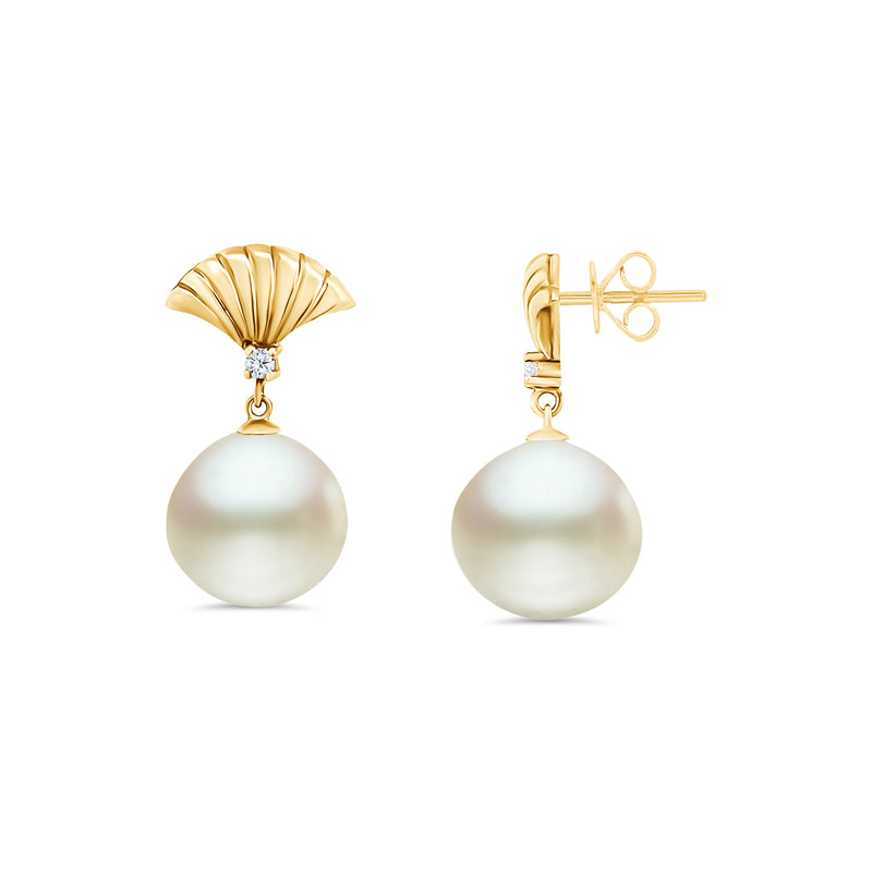White South Sea Pearl Round Diamond Post Earrings