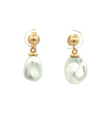 White Keshi Pearl Post Drop Earrings