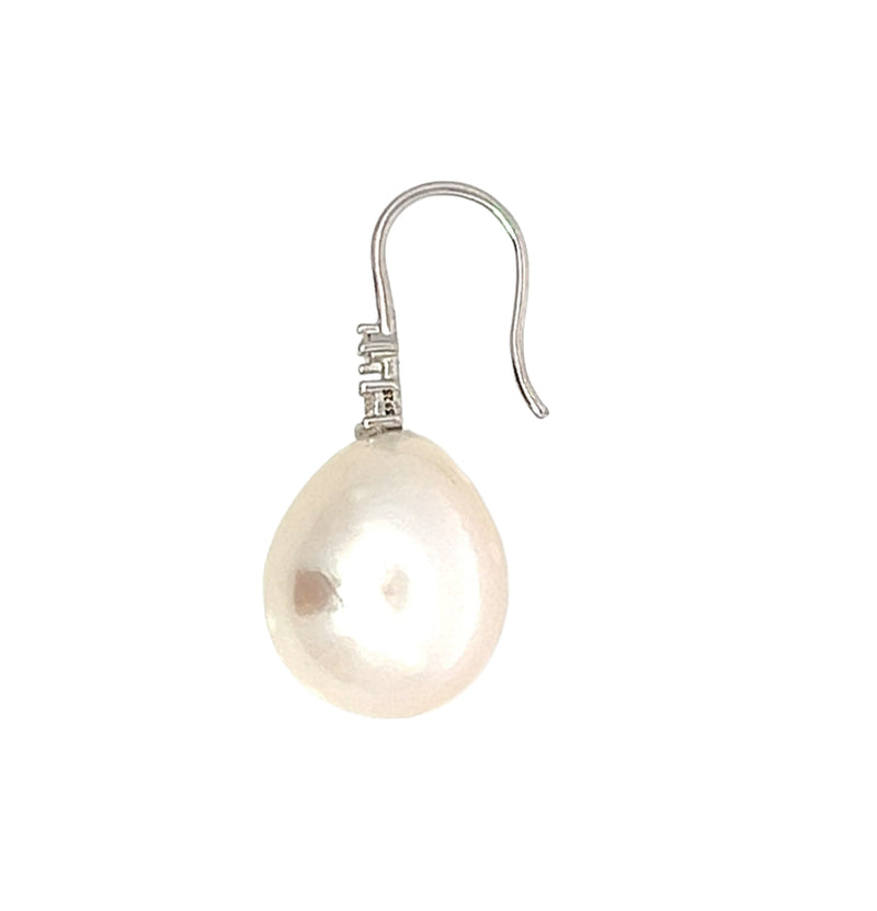 White Freshwater Pearl  Hook Earrings