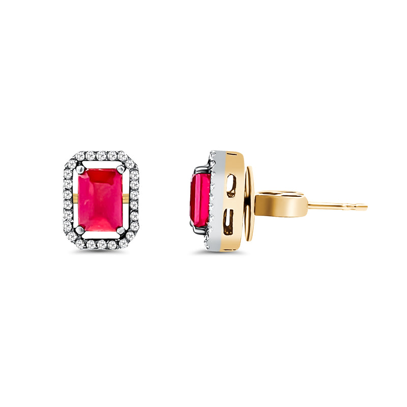 Ruby Diamond Oblong Stud Earrings