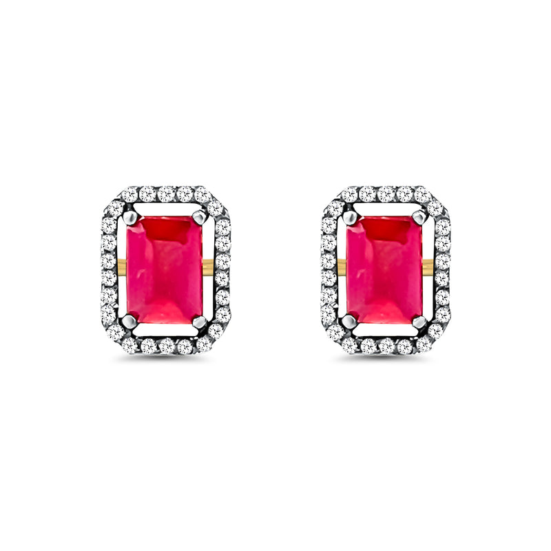 Ruby Diamond Oblong Stud Earrings