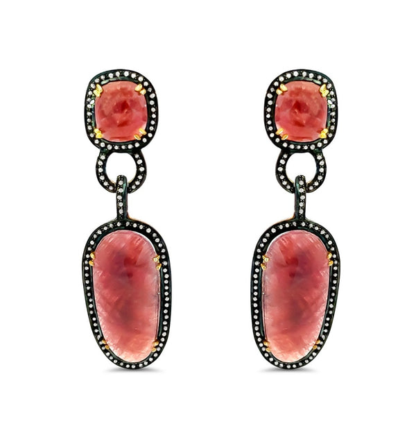 Red Sapphire Diamond Post Earrings