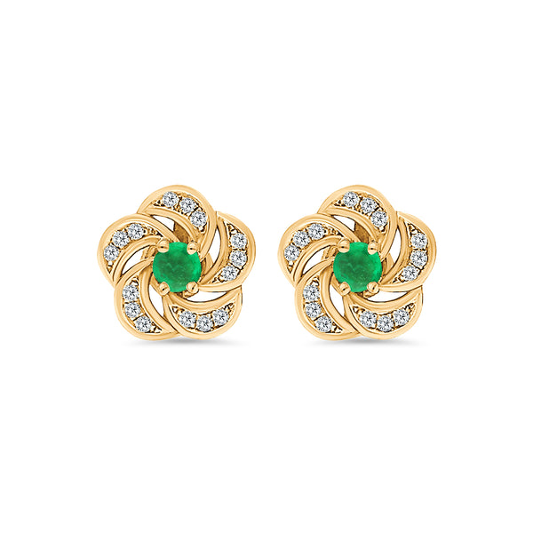 Emerald Diamond Flower Stud Earrings