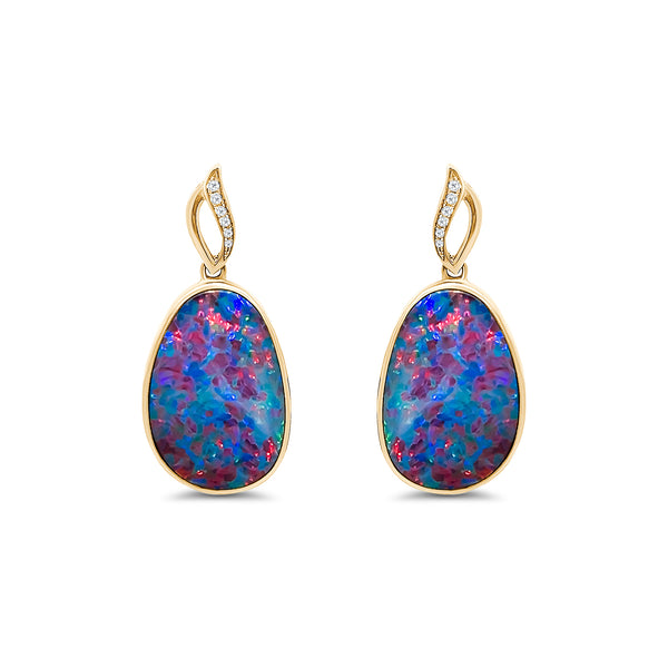 Doublet Opal Diamond Post Earrings