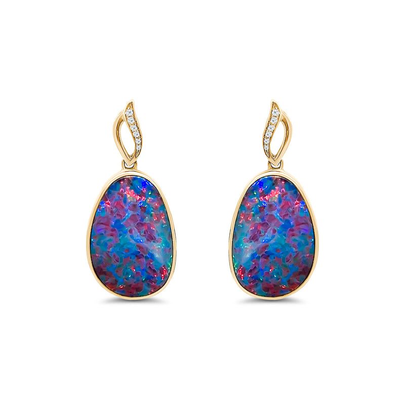 Doublet Opal Diamond Post Earrings