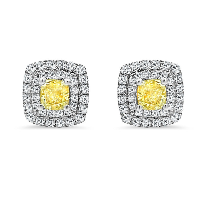 1.99Ct Yellow and White Diamond Stud Earrings