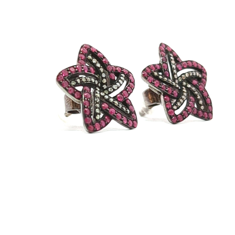 Flower Ruby Diamond Stud Earrings