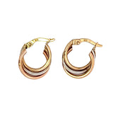 Three Tone Gold Fancy Hoop Earrings