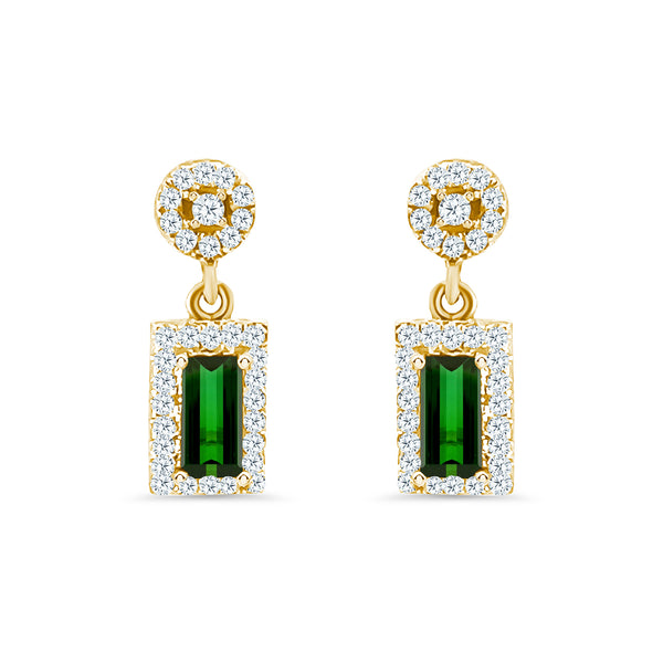 Tsavorite Garnet Diamond Rectangle Post Earrings