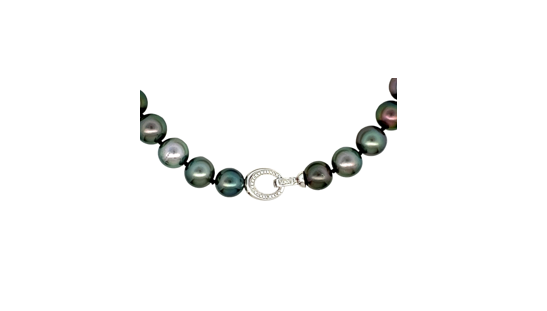 Black Tahitian Pearl with Diamond Clasp Necklace