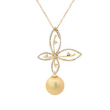 Golden South Sea Pearl & Butterfly Diamond Pendant
