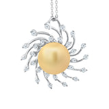 Golden South Sea Pearl Diamond Round Sun Pendant