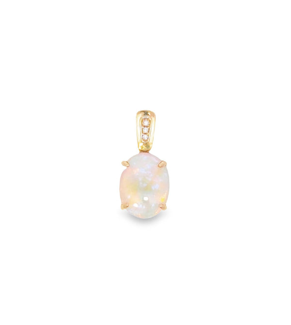 White Opal Oval & Diamond Pendant