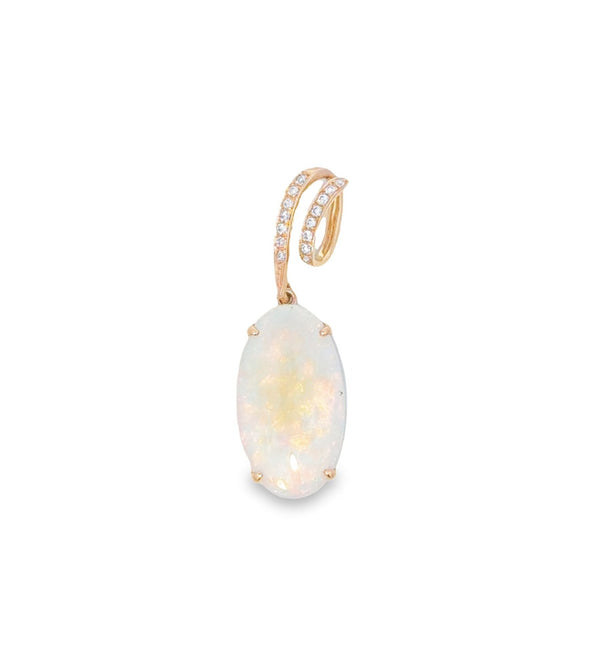 White Opal Oval Diamond Pendant