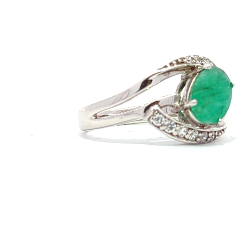 Emerald Oval with Cubic Zirconia Swirl Ring